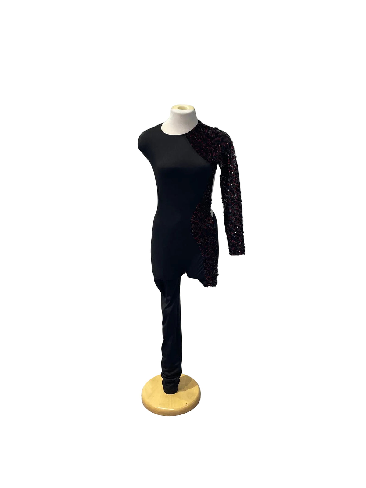 Black and Red One-Leg Jazz Costume with Cross-Back Design