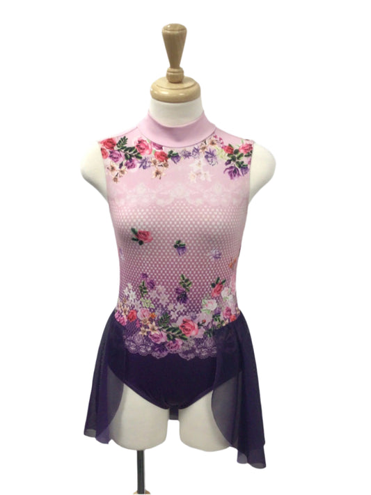 Purple and Pink Flowery Half Skirt Bodysuit