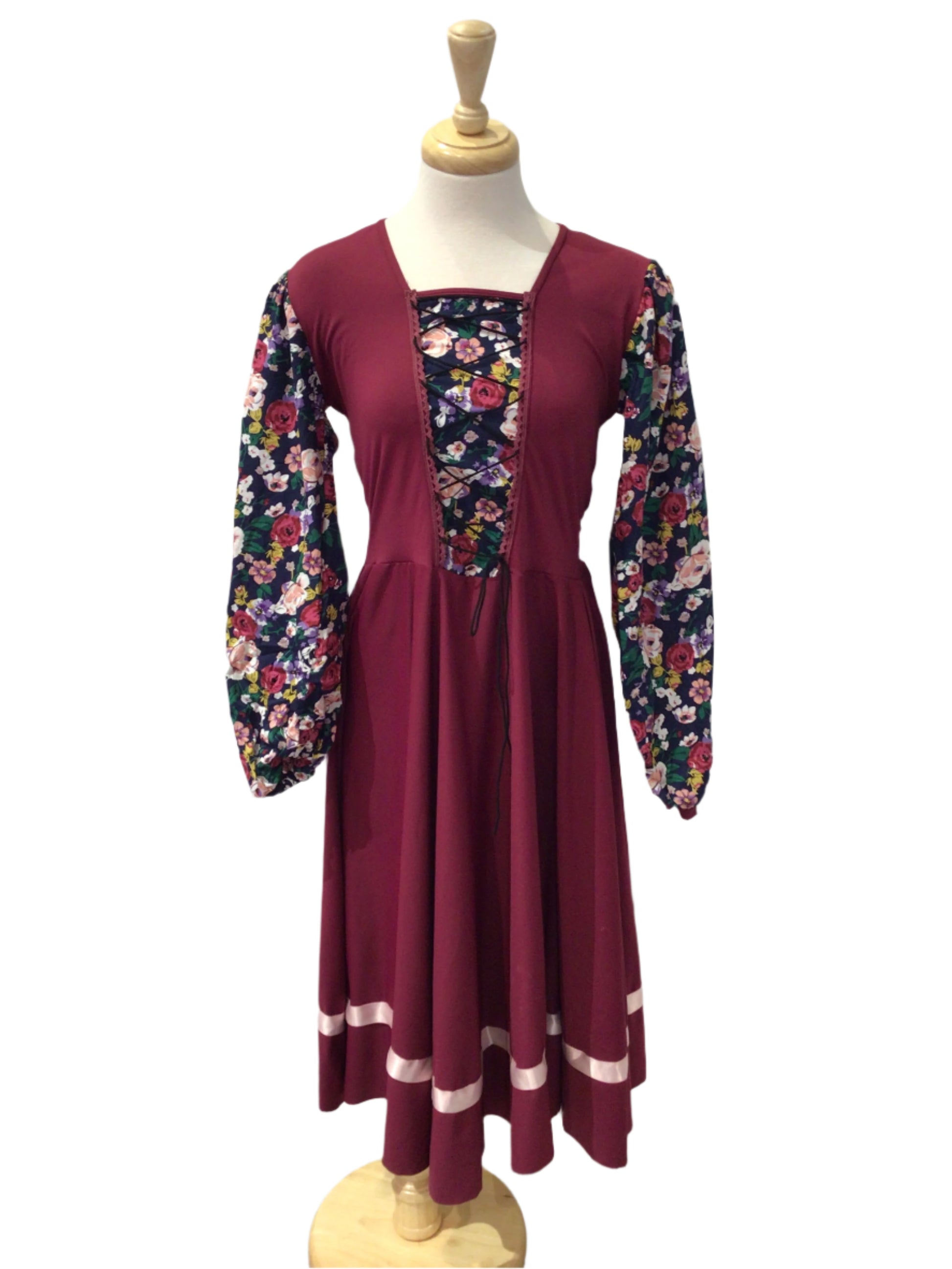 Burgundy Flower Peasant Ballet Dress STRETCH DANCE LTD. Burgundy Flower Peasant Ballet Dress STRETCH DANCE LTD.