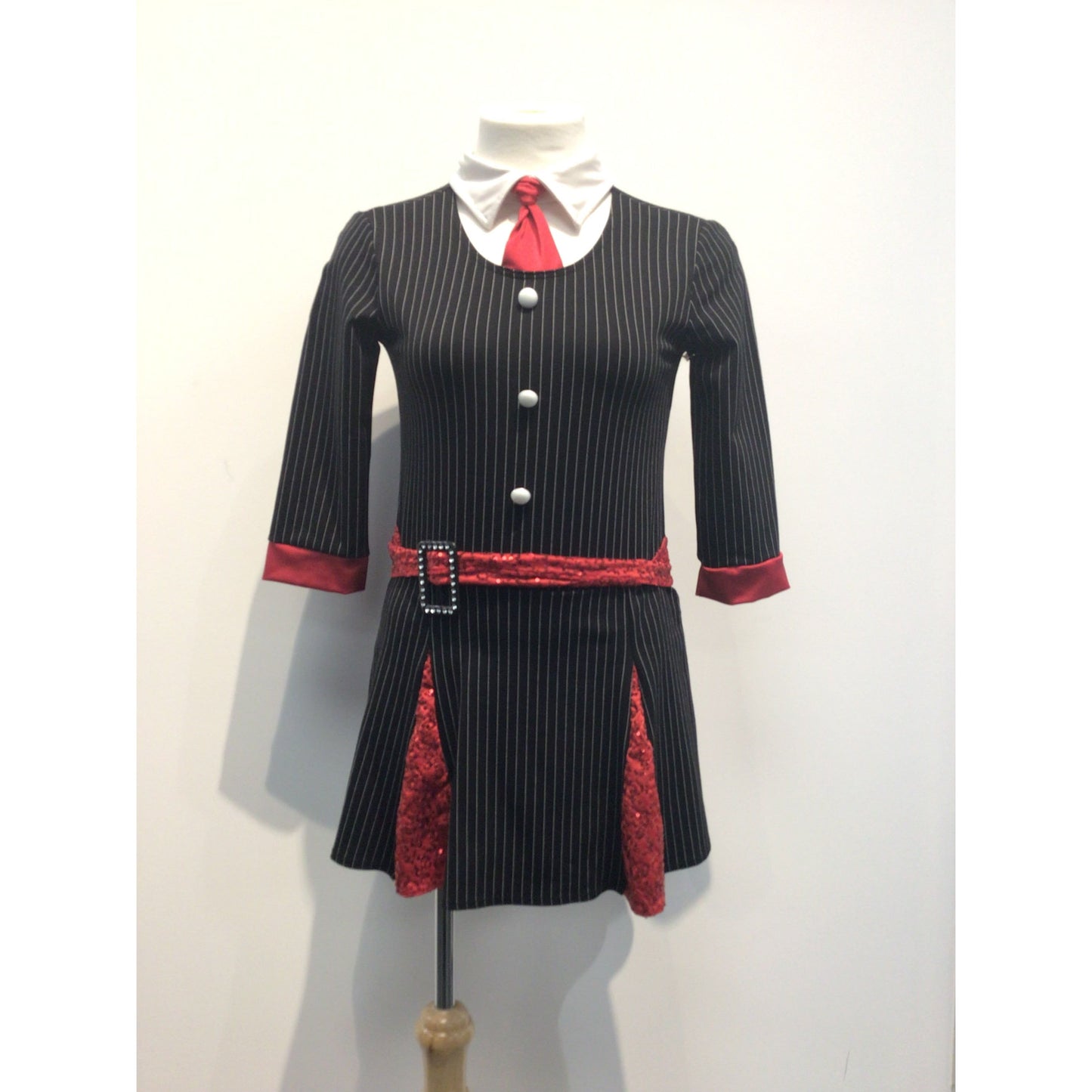 Red and Black Pinstripe Dress