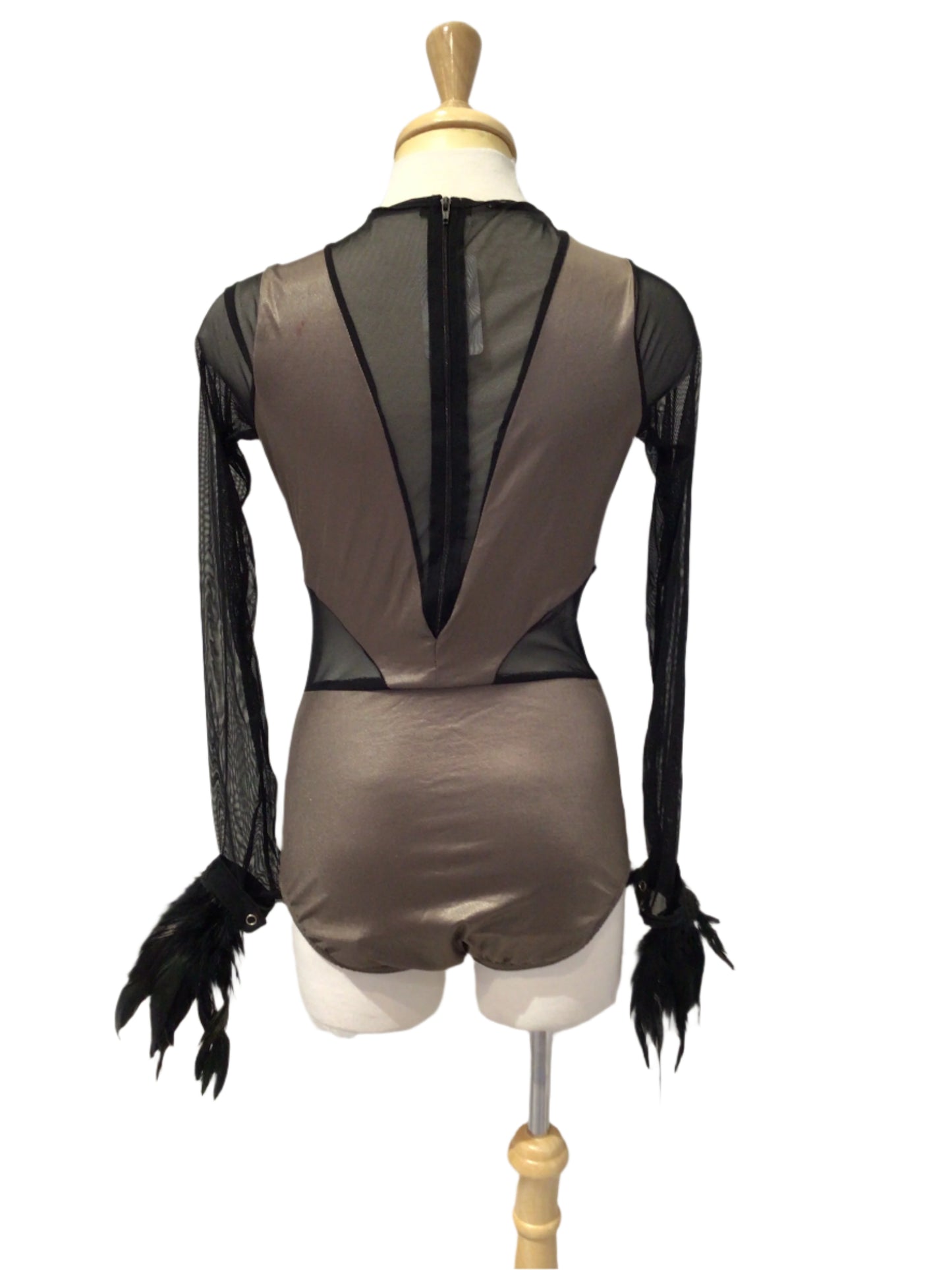 Black and Beige Long Sleeve Bodysuit