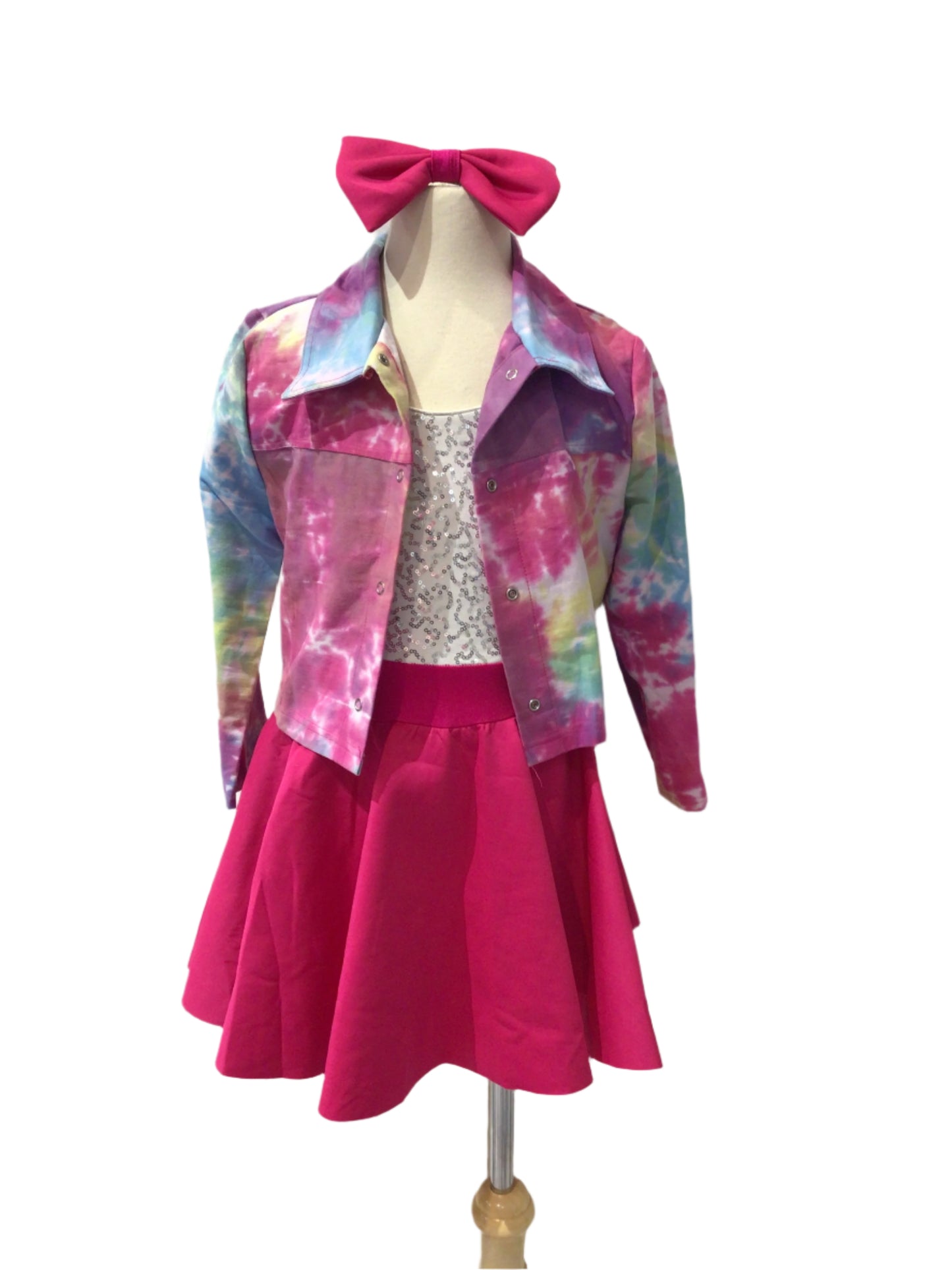 White and Pink Jazz Dress with Tie Dye Jacket