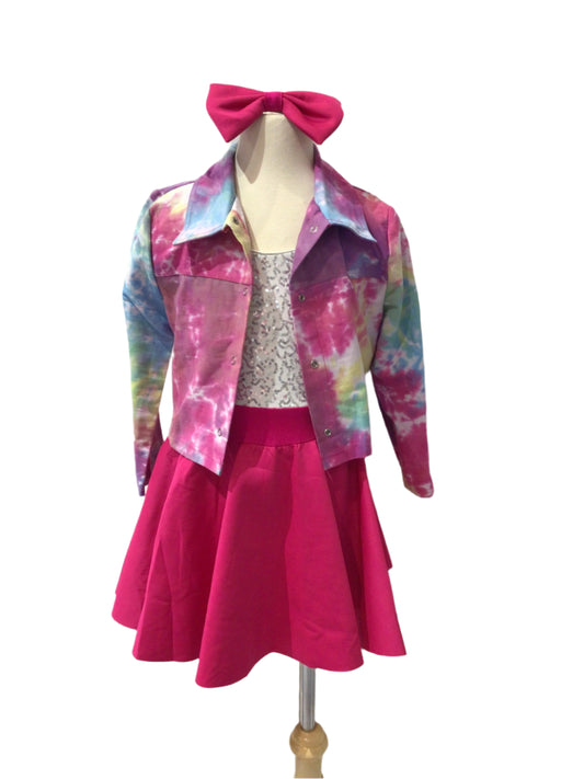 White and Pink Jazz Dress with Tie Dye Jacket