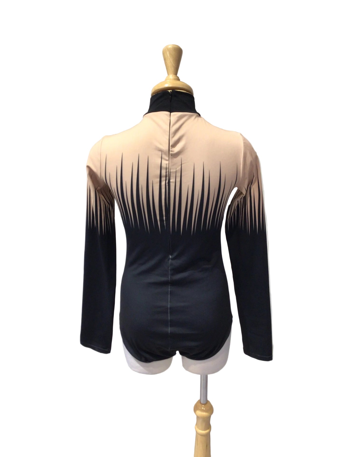 Beige and Black Long Sleeve Bodysuit