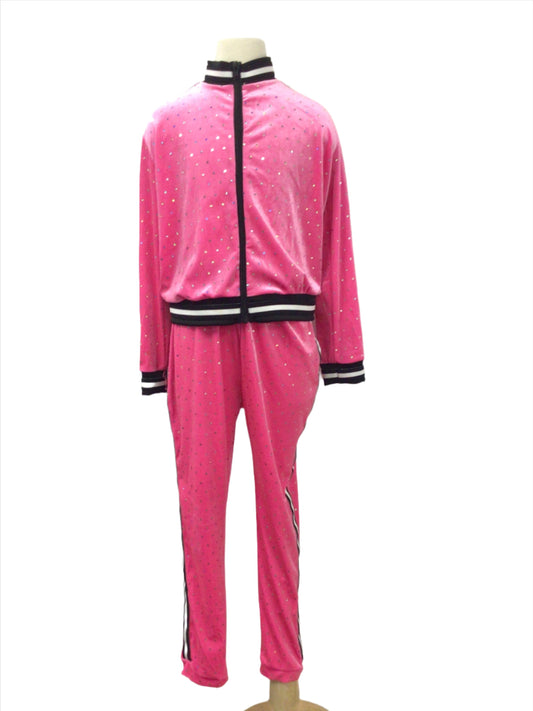 Pink and Black Velvet Track Suit