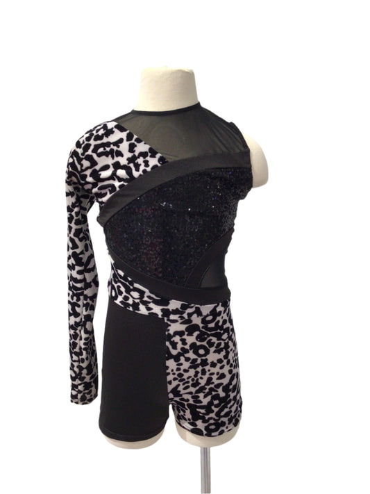 Black and White Leopard Biketard