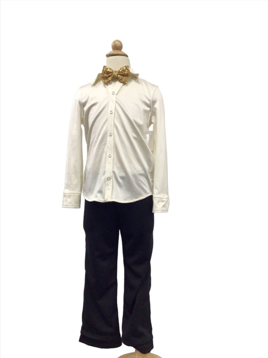 Cream Button Shirt with Black Pants