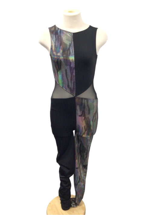 Silver and Black Short Sleeve Unitard