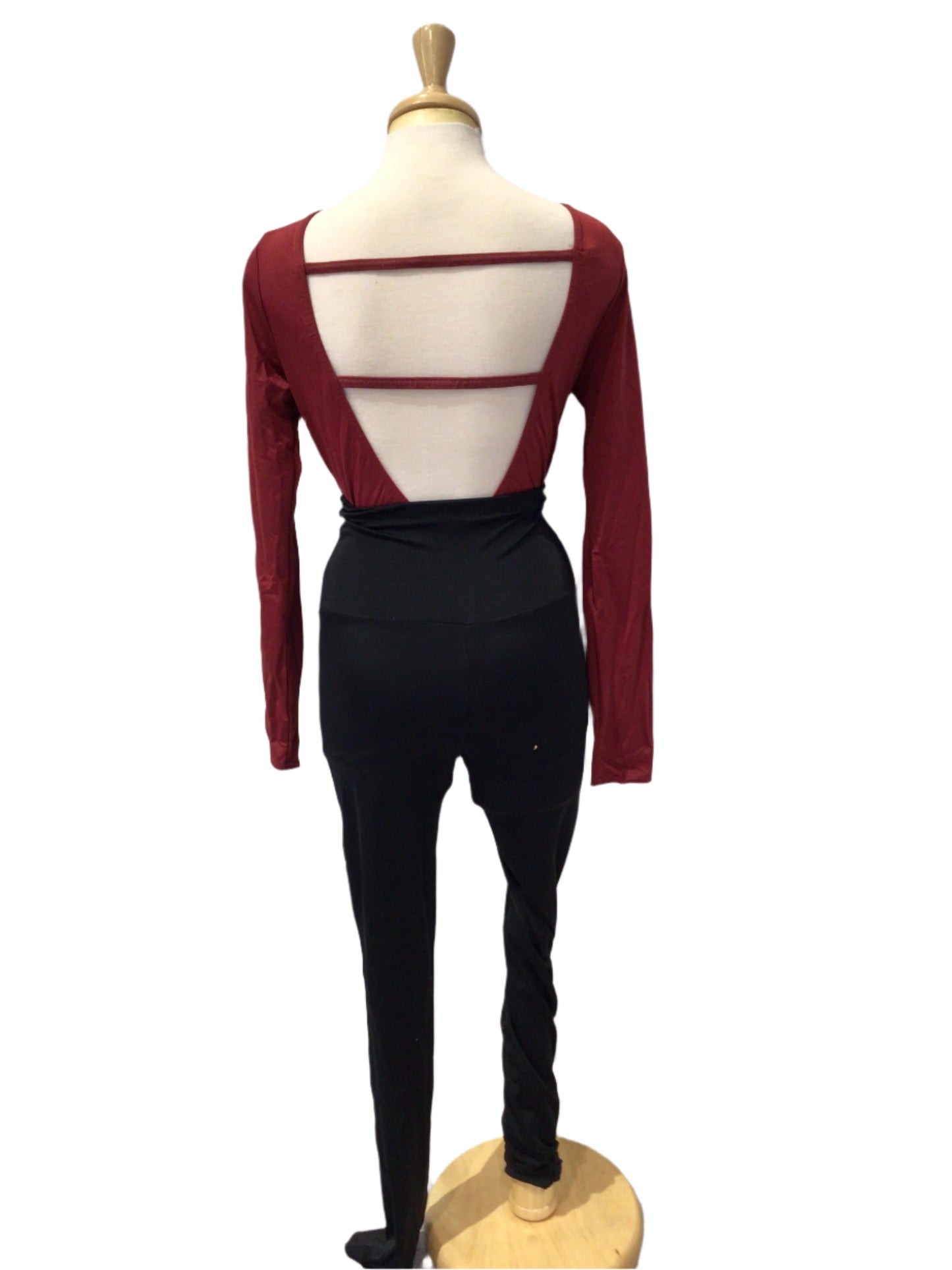 Red Long Sleeve Bodysuit and Black Pants