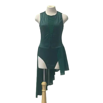 Asymmetric Dark Green Bodysuit and Half Skirt