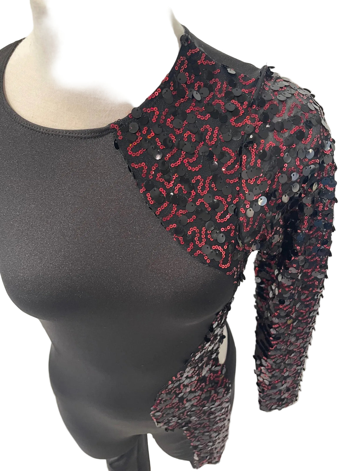 Black and Red One-Leg Jazz Costume with Cross-Back Design