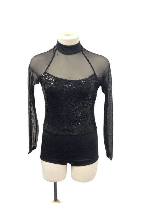 Black Long Sleeve Bodysuit With Sequins