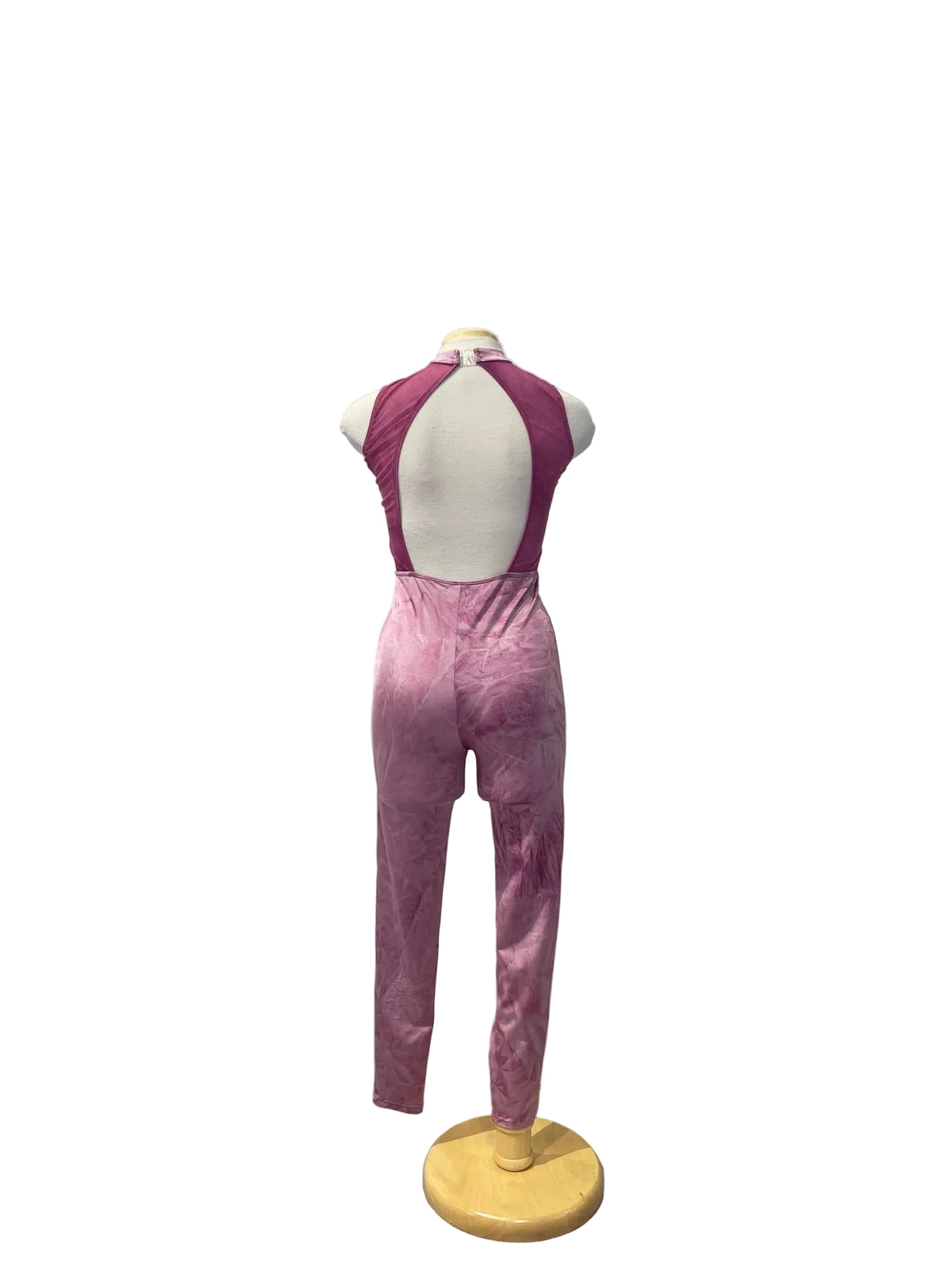 Purple One Piece Long Pants Costume with Mesh Detailing and Open Back