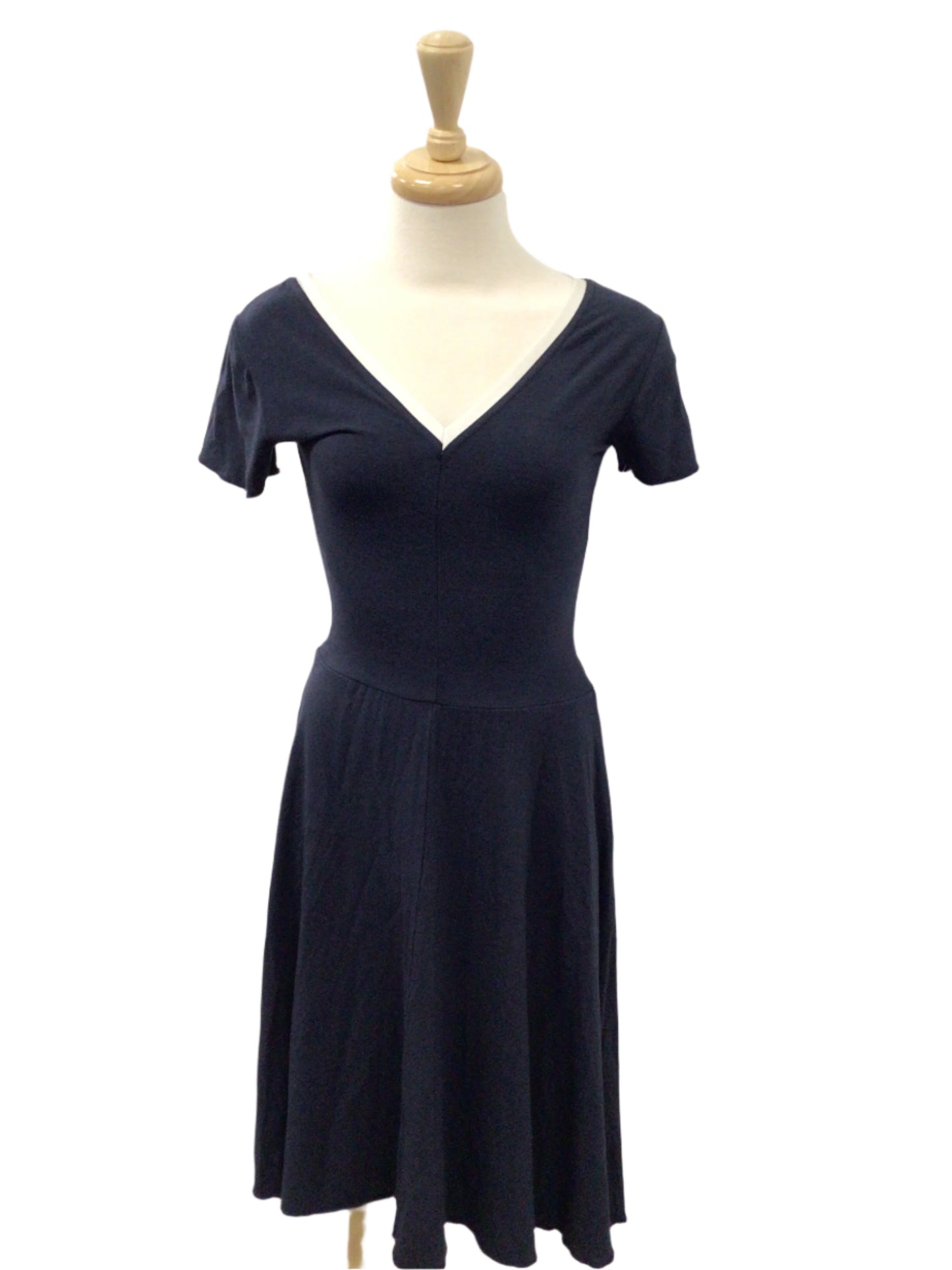 Navy Blue Short Sleeve Long Dress