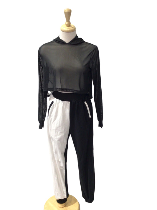 Black and White Sweat Pants and Mesh Hoodie