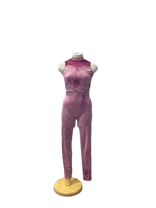 Purple One Piece Long Pants Costume with Mesh Detailing and Open Back