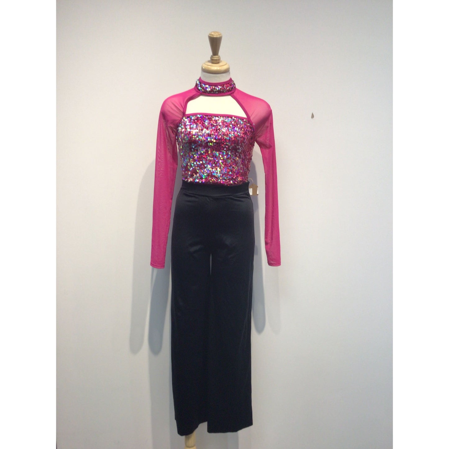 Two Piece Pink Sparkle Top and Black Pants