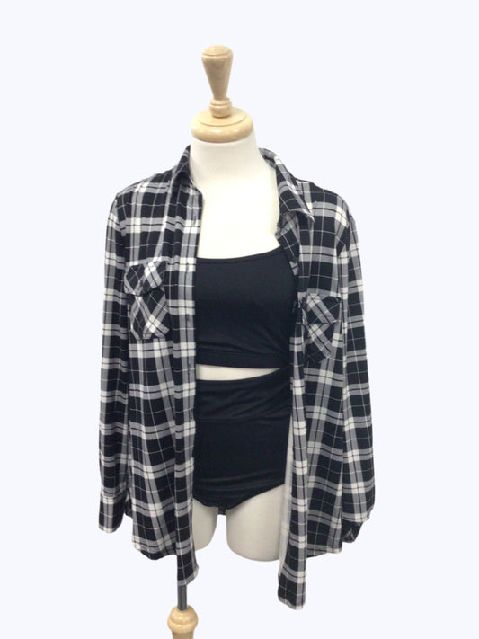 Black and White Plaid Shirt with Crop Top and Briefs