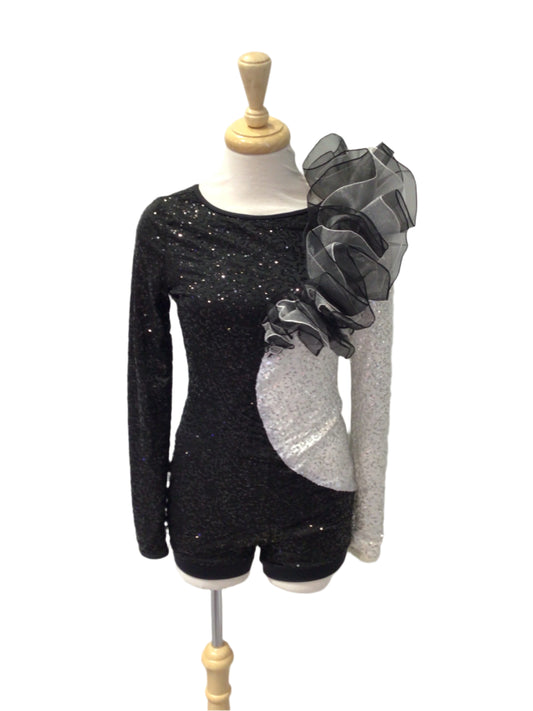 Black and White Sequin Biketard
