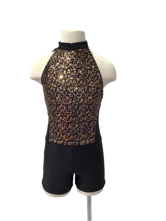 Black and Gold Halter Biketard