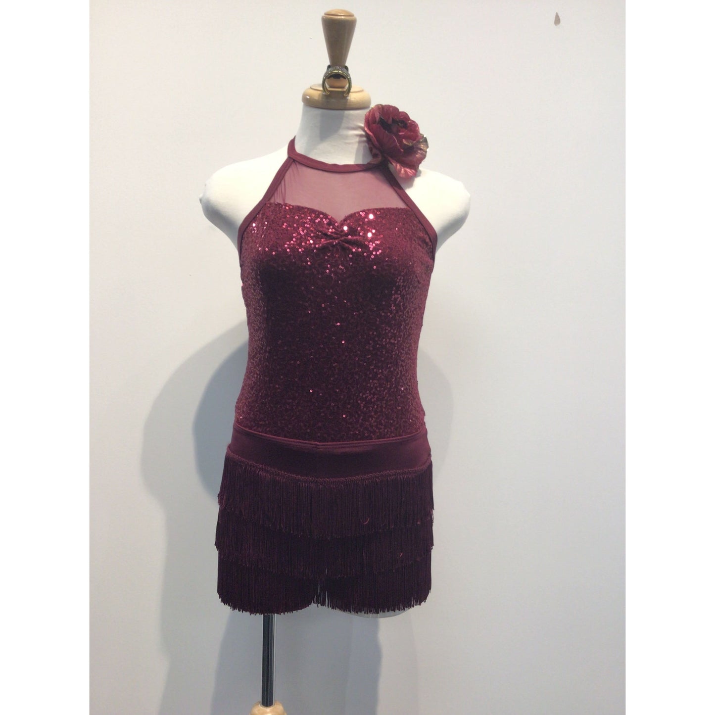 Maroon Jazz Two Piece Sequin and Fringe