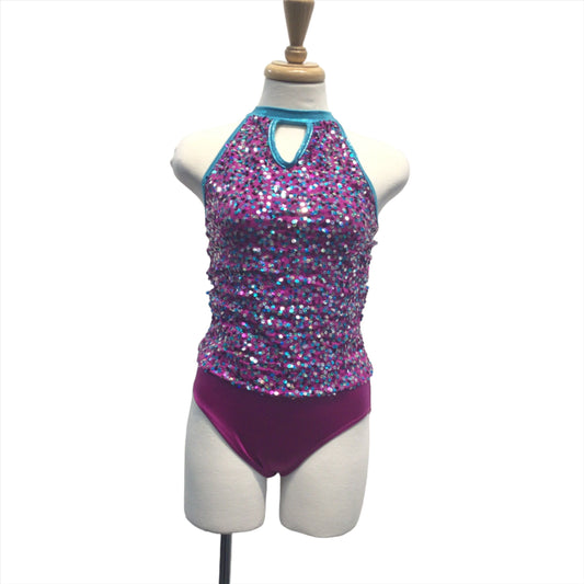 Fuchsia and Blue Halter Bodysuit