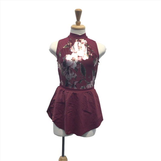 Maroon Flower Bodysuit and Circle Skirt