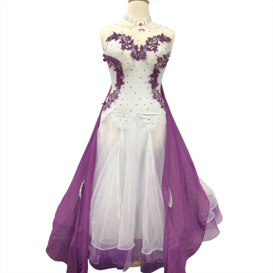 White and Purple Ballroom Waltz Dress