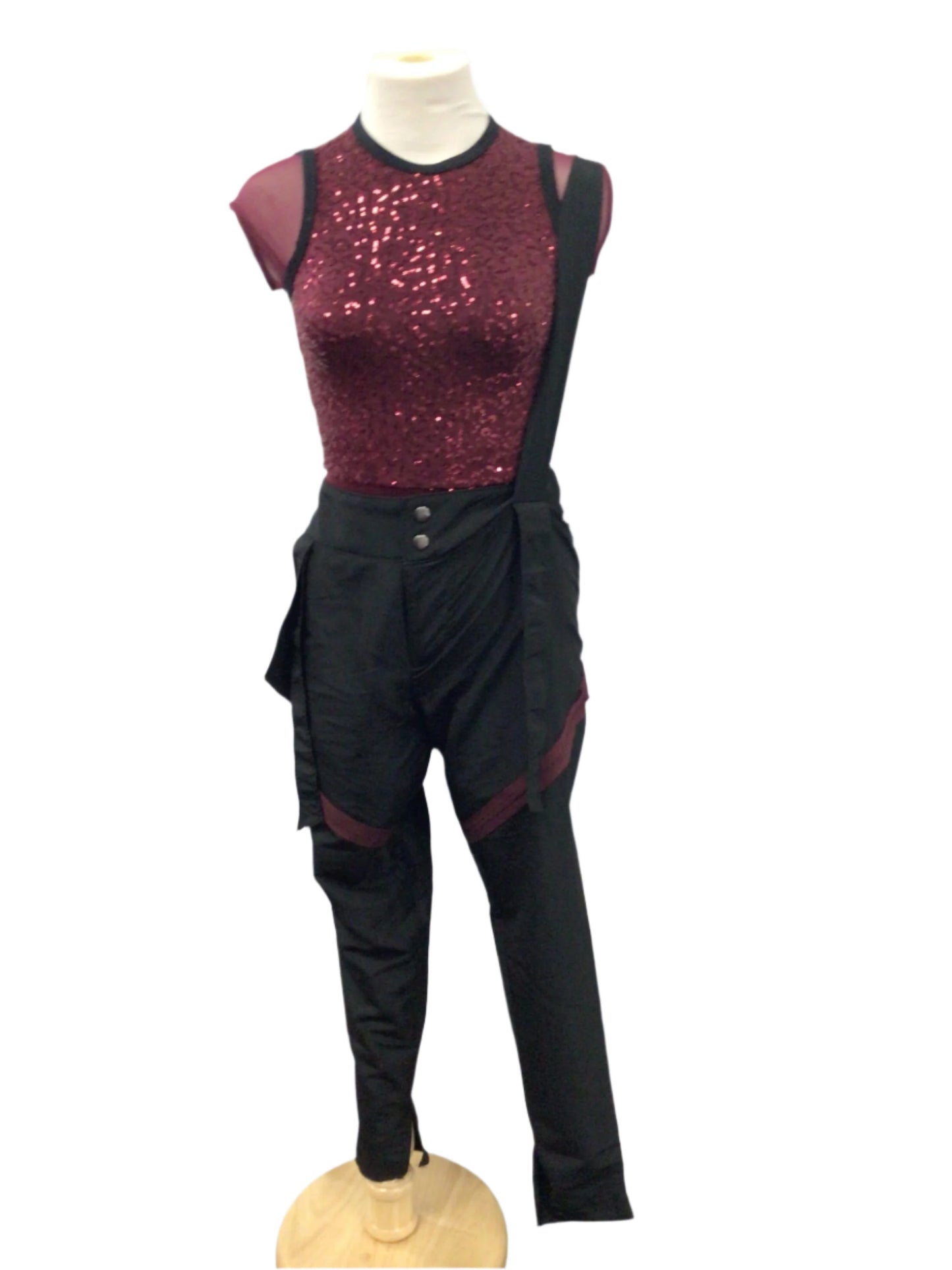 Burgundy Bodysuit with Black Track Pants