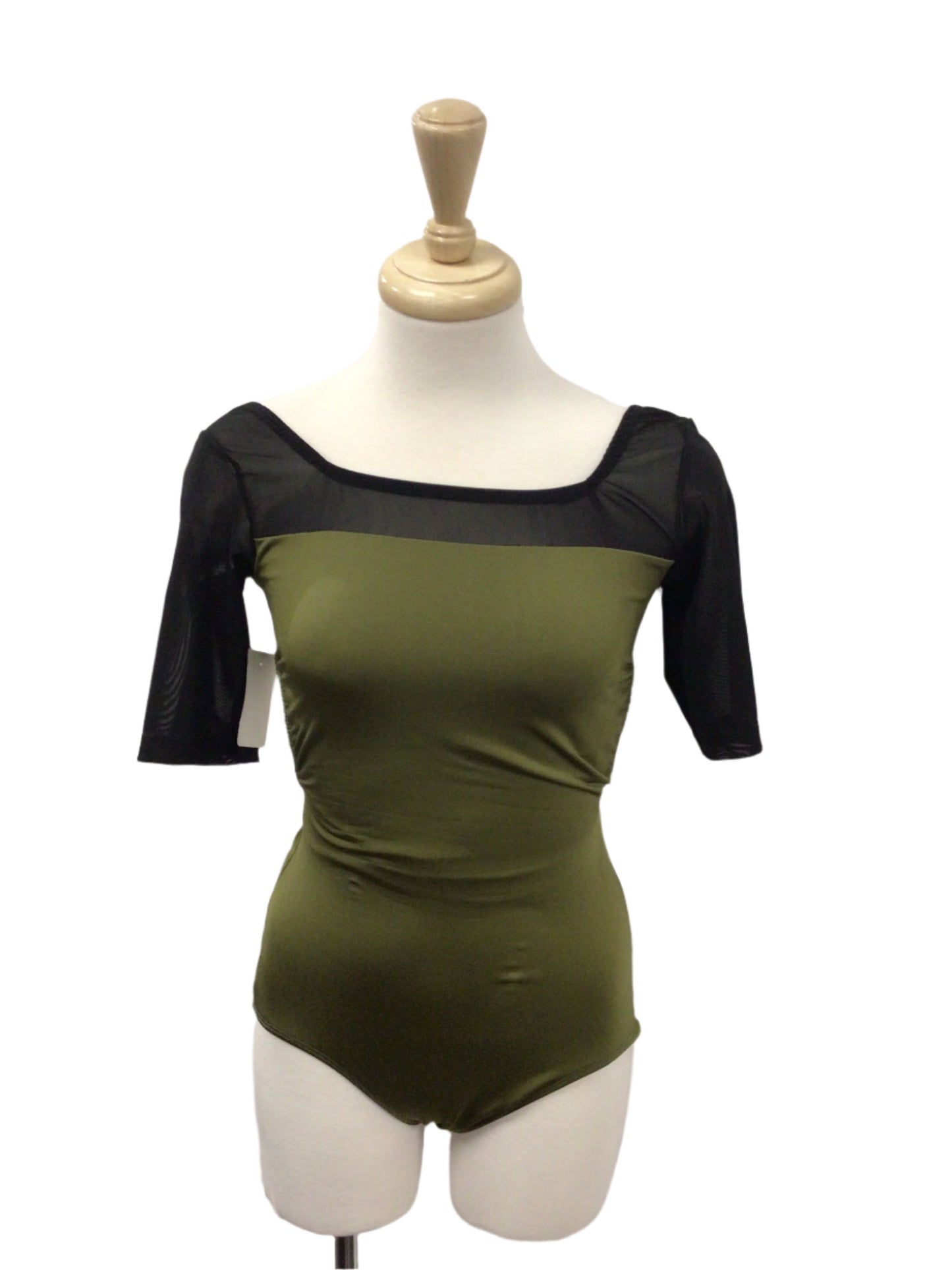 Moss Green and Black Short Sleeve Leotard