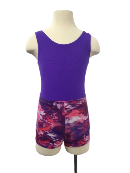 Purple Tank Bodysuit with Shiny Shorts