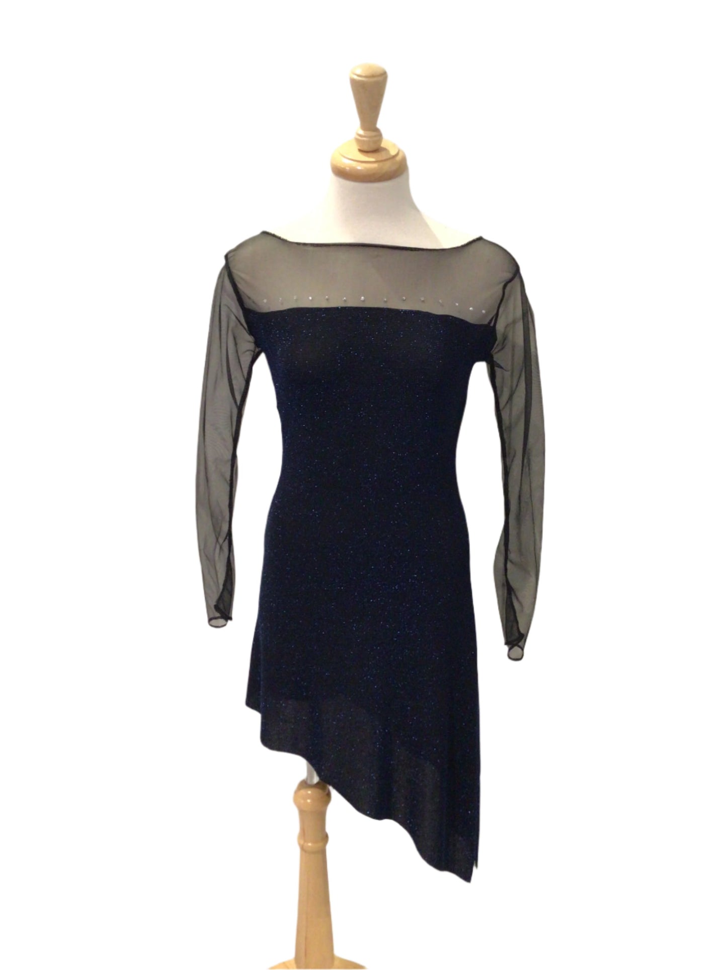 Dark Blue Dress with Mesh Sleeves