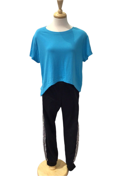 Blue High Low T-Shirt with Black Track Pants