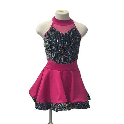 Hot Pink Dress with Rainbow Sequins