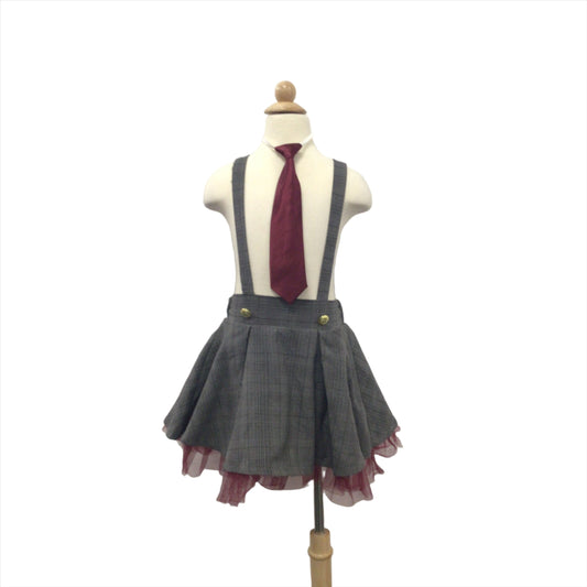 Plaid Skirt With Suspenders