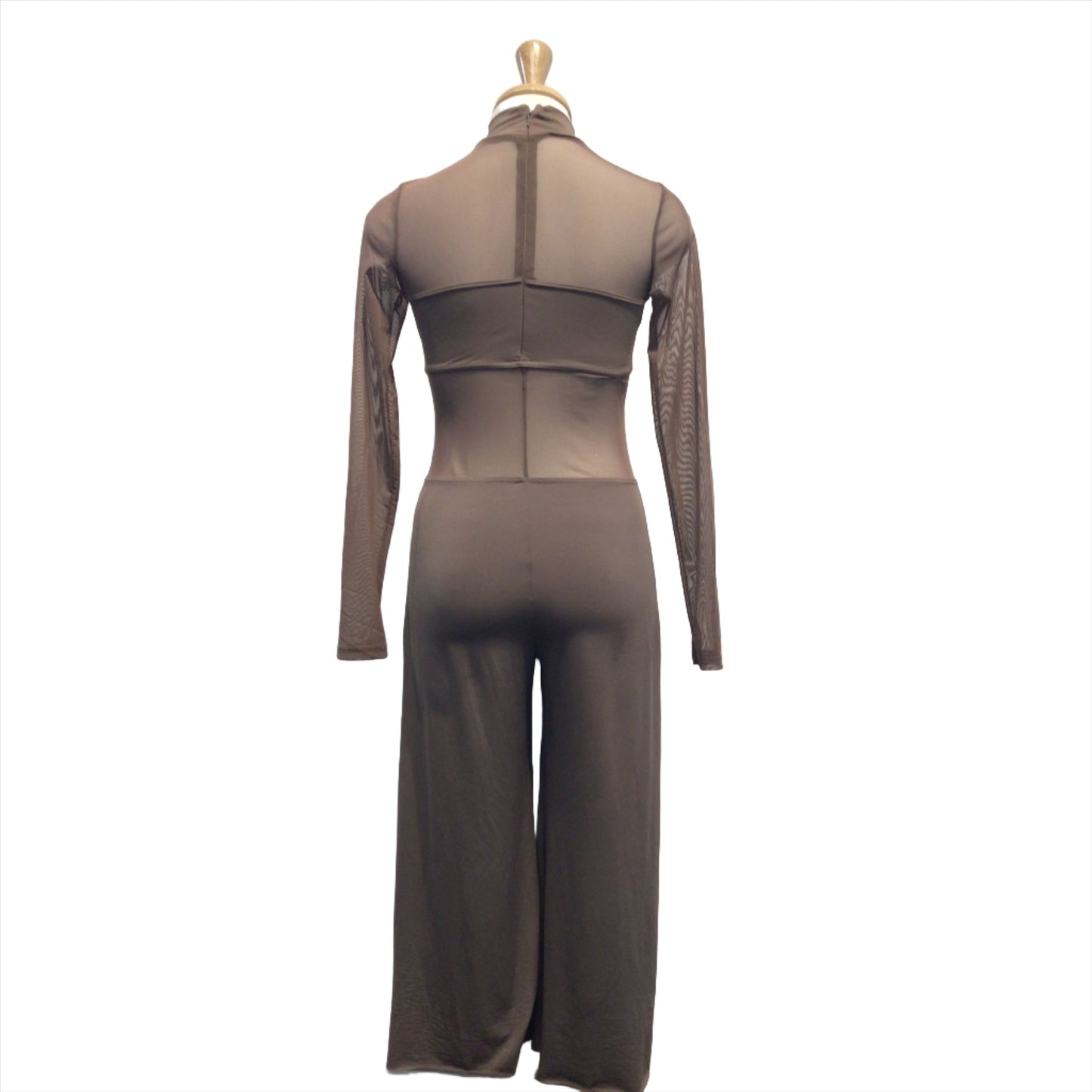 Brown Unitard with Mesh Cutouts