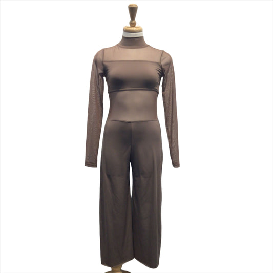 Brown Unitard with Mesh Cutouts