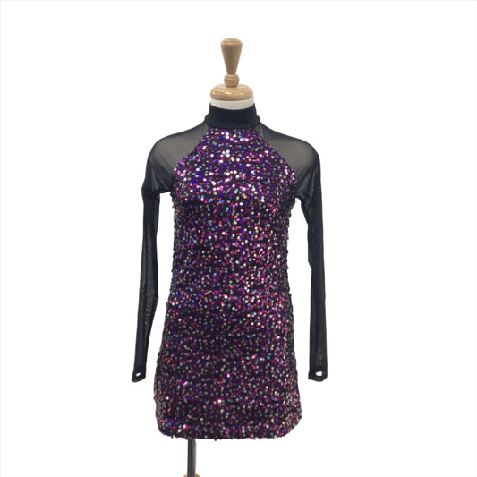 Black with Purple and Pink Sparkle Long Sleeve Dress