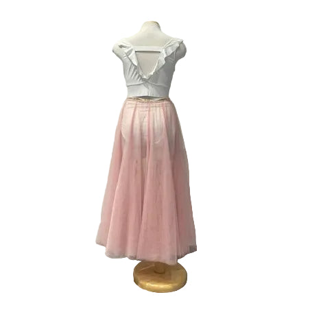 Pink Mesh Skirt with Cropped White Top