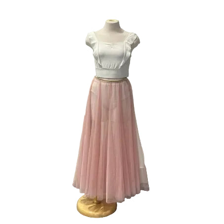 Pink Mesh Skirt with Cropped White Top
