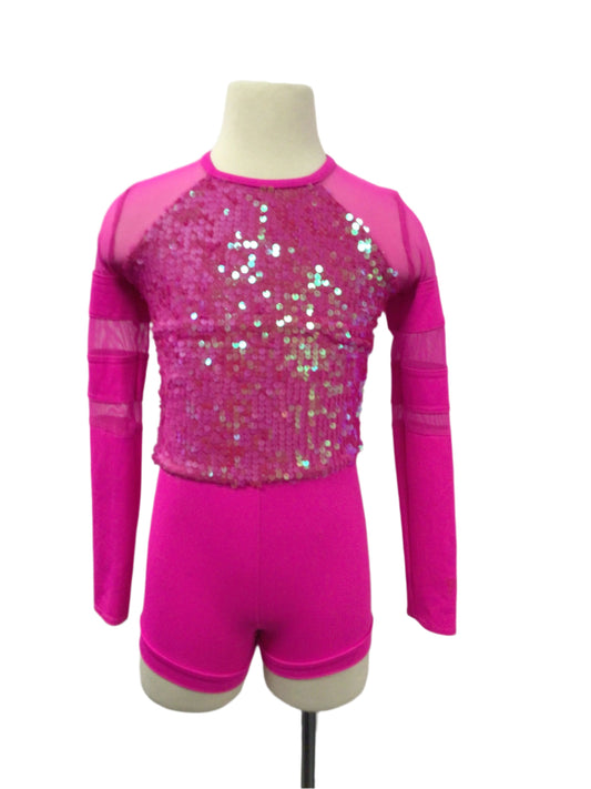 Neon Pink Mesh Long Sleeve Biketard