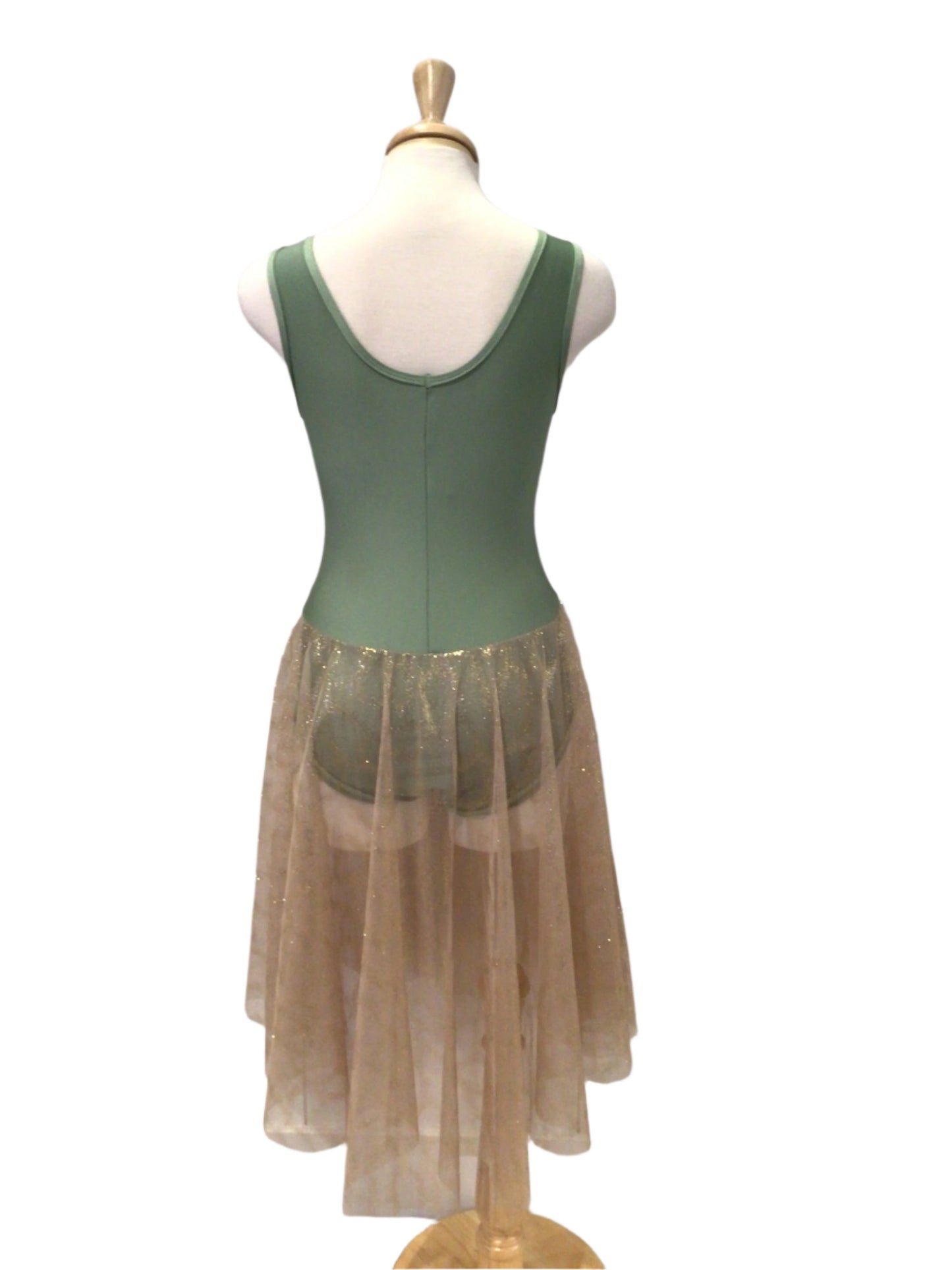 Sage Green Dress with Gold Flecked Skirt