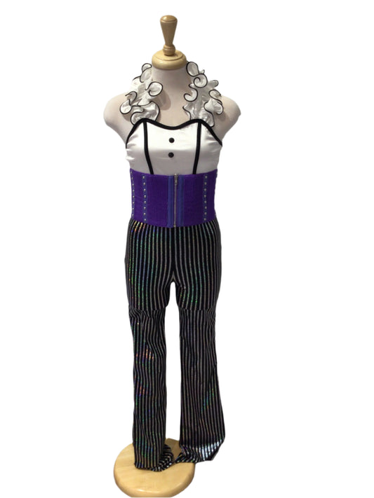 Black White and Purple Pinstripe Unitard