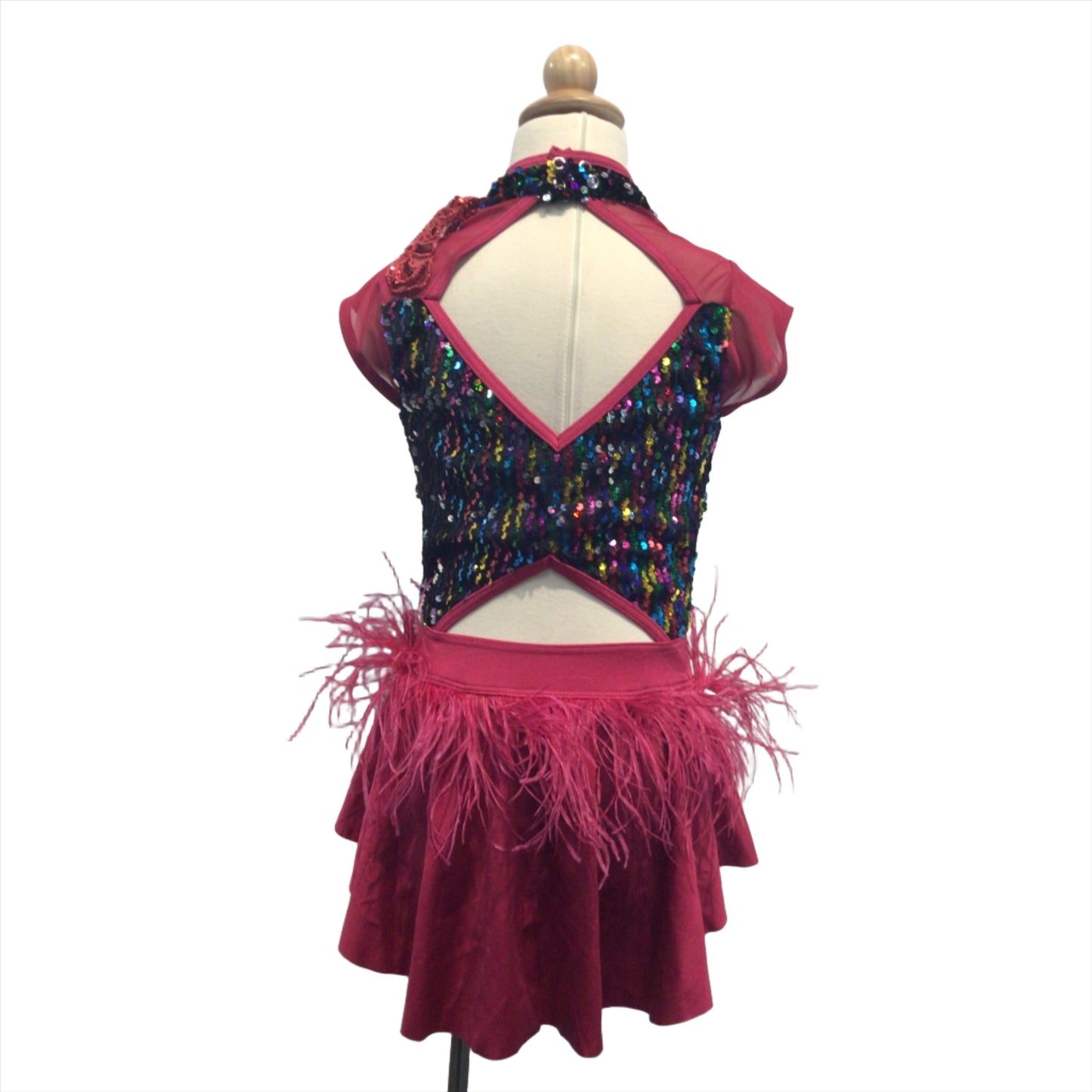 Sparkly Rainbow Red Bodysuit with Half Skirt