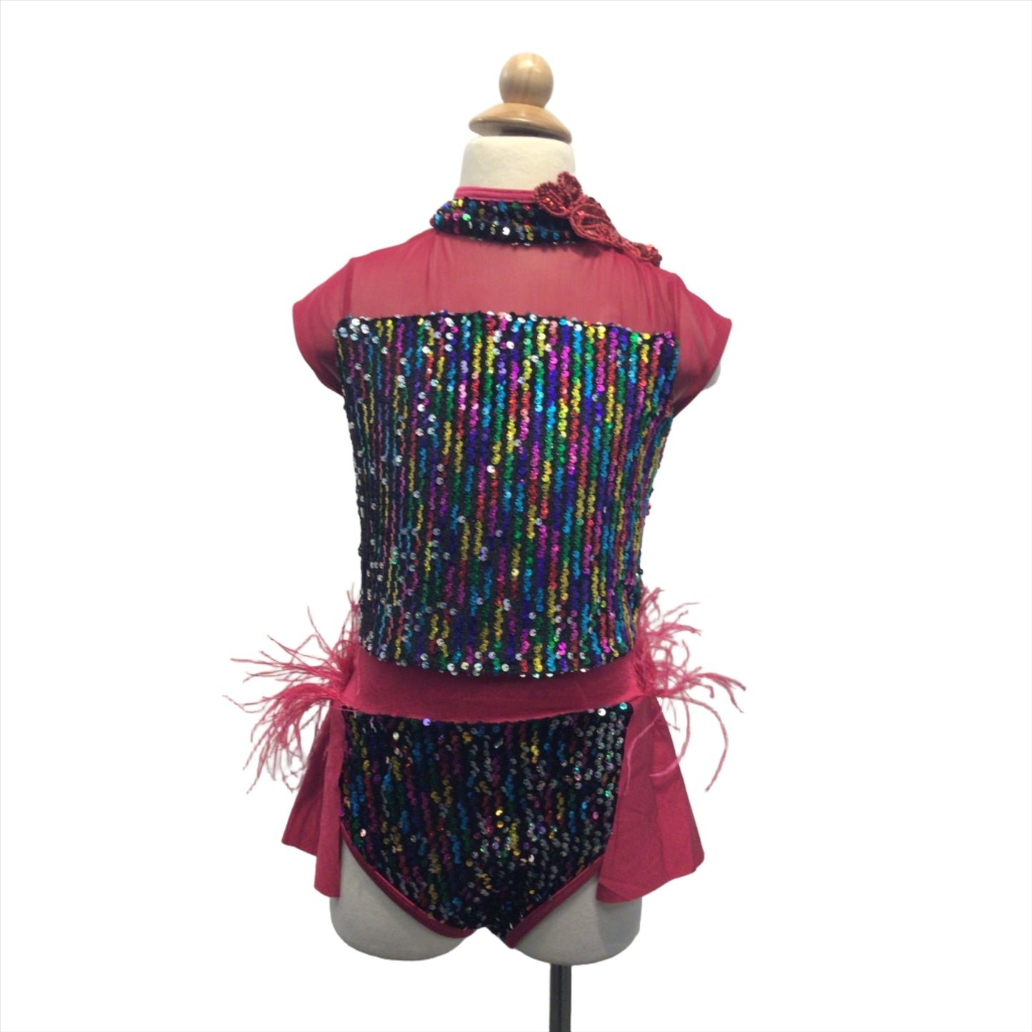 Sparkly Rainbow Red Bodysuit with Half Skirt