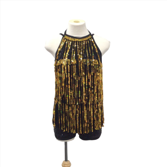 Black and Gold Fringe Biketard