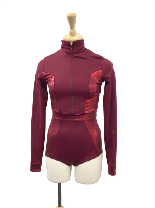 Maroon High Neck Long Sleeve Bodysuit