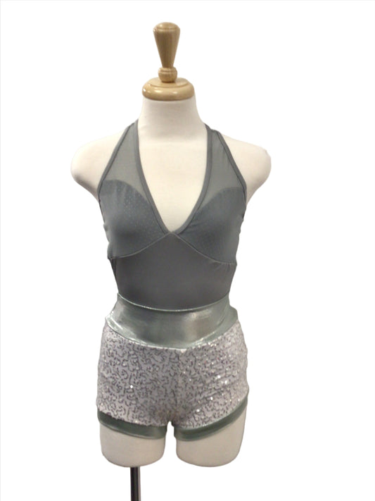 Grey Bodysuit with Sparkle Shorts