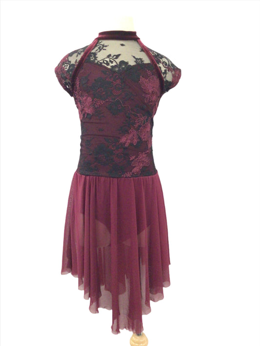 Maroon Dress with Black Lace