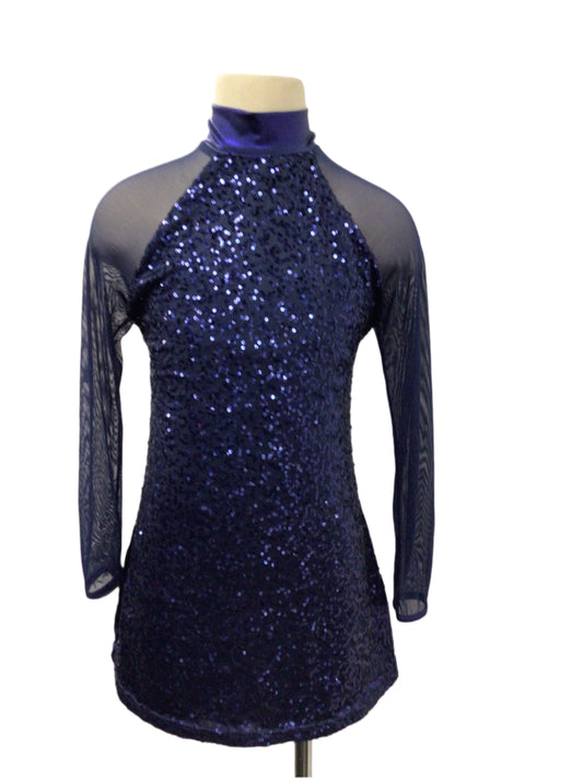 Navy Blue Long Sleeve Sequin Dress